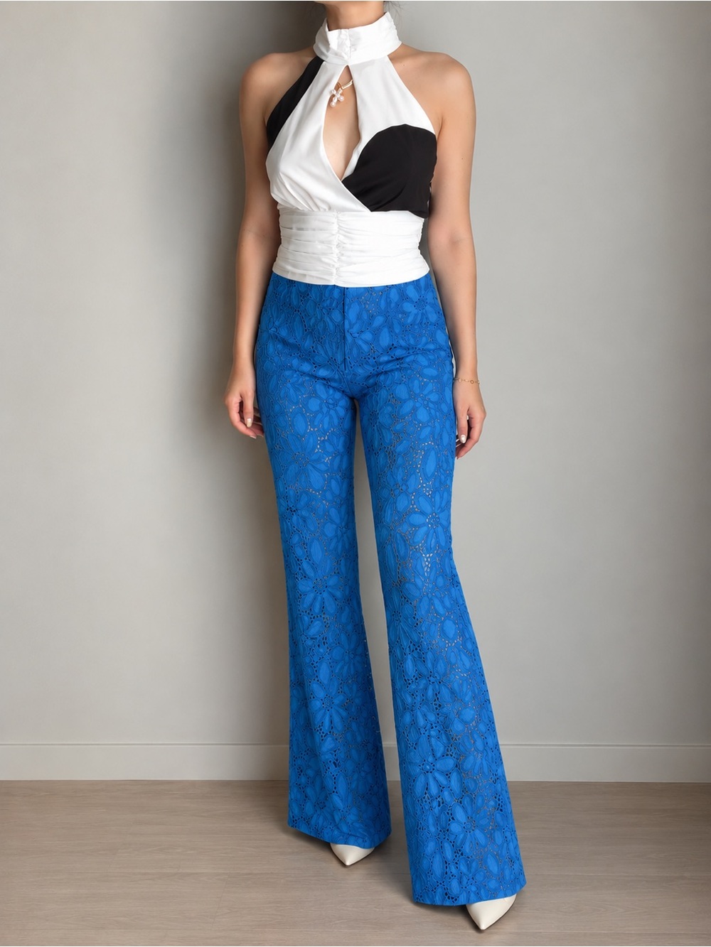 Proenza Schouler Blue Sheer Floral Lace Flare Pants 💙
